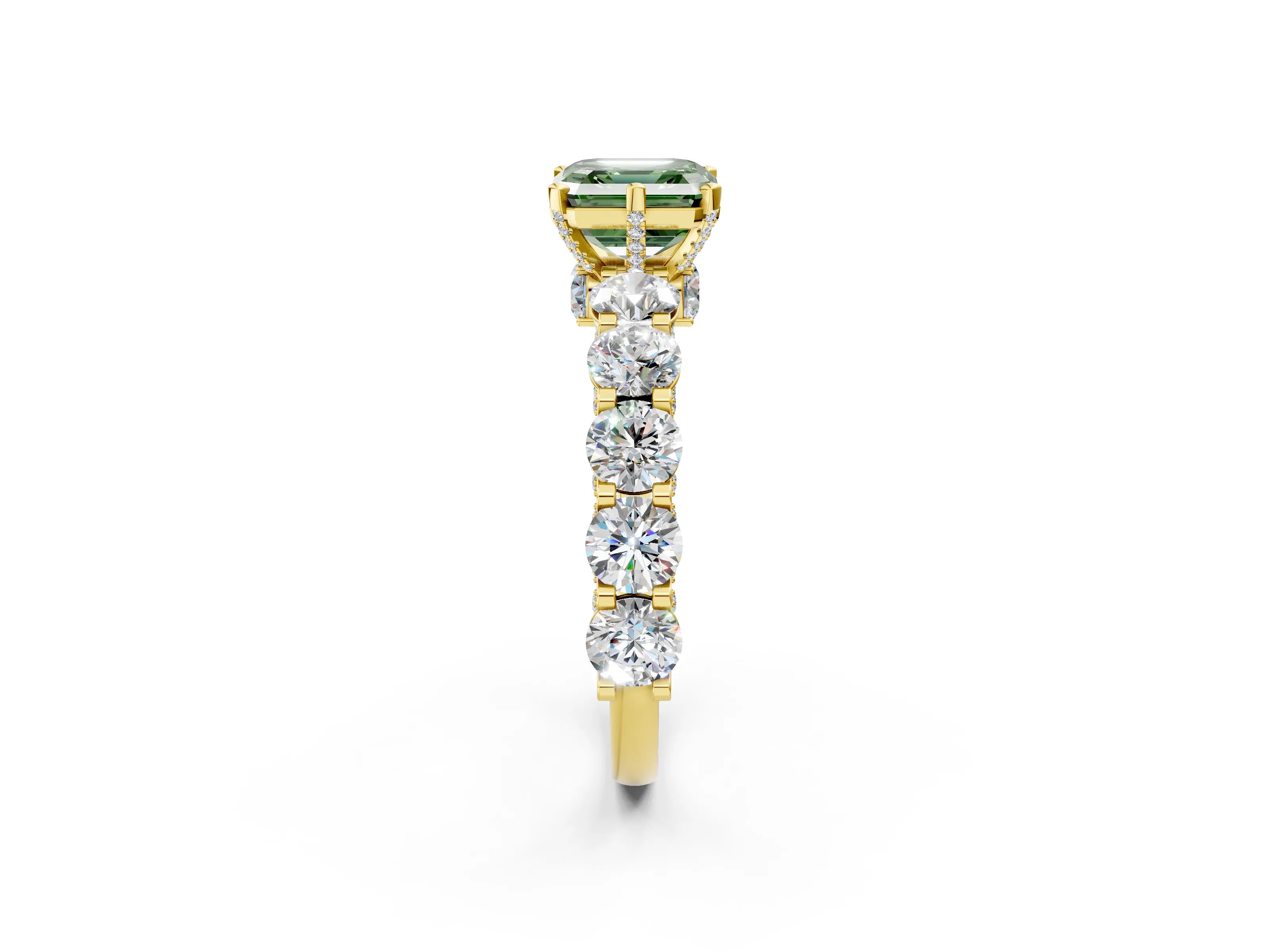 Yellow gold Round Diamond Side Stone Engagement Ring with Six-Prong Setting_2