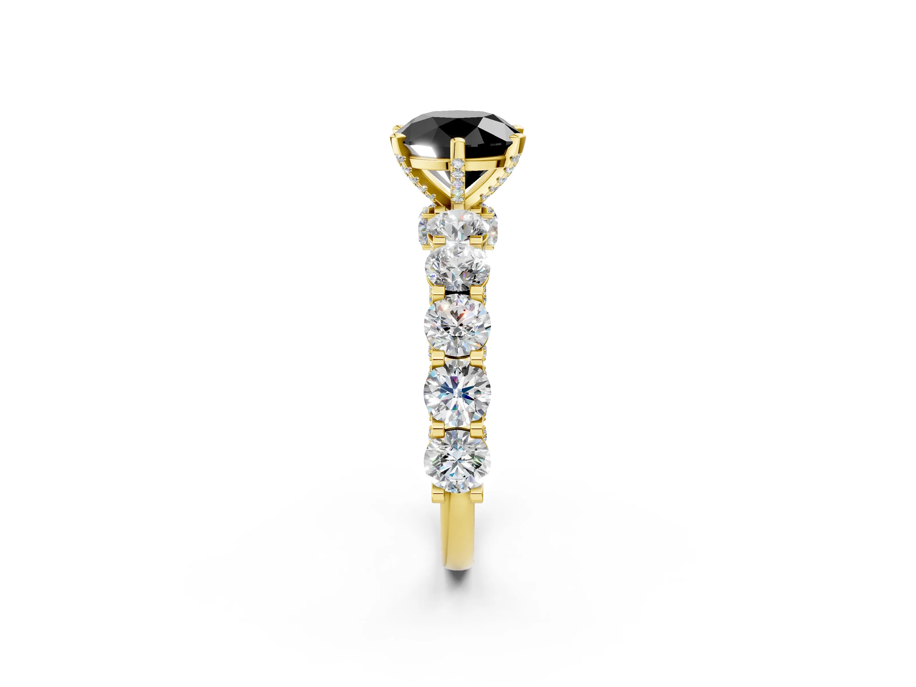 Yellow gold Round Diamond Side Stone Engagement Ring with Six-Prong Setting_2