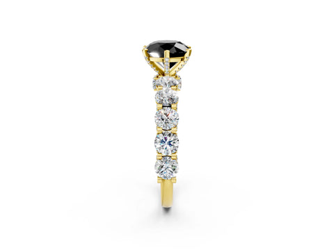 Yellow gold Round Diamond Side Stone Engagement Ring with Six-Prong Setting_2