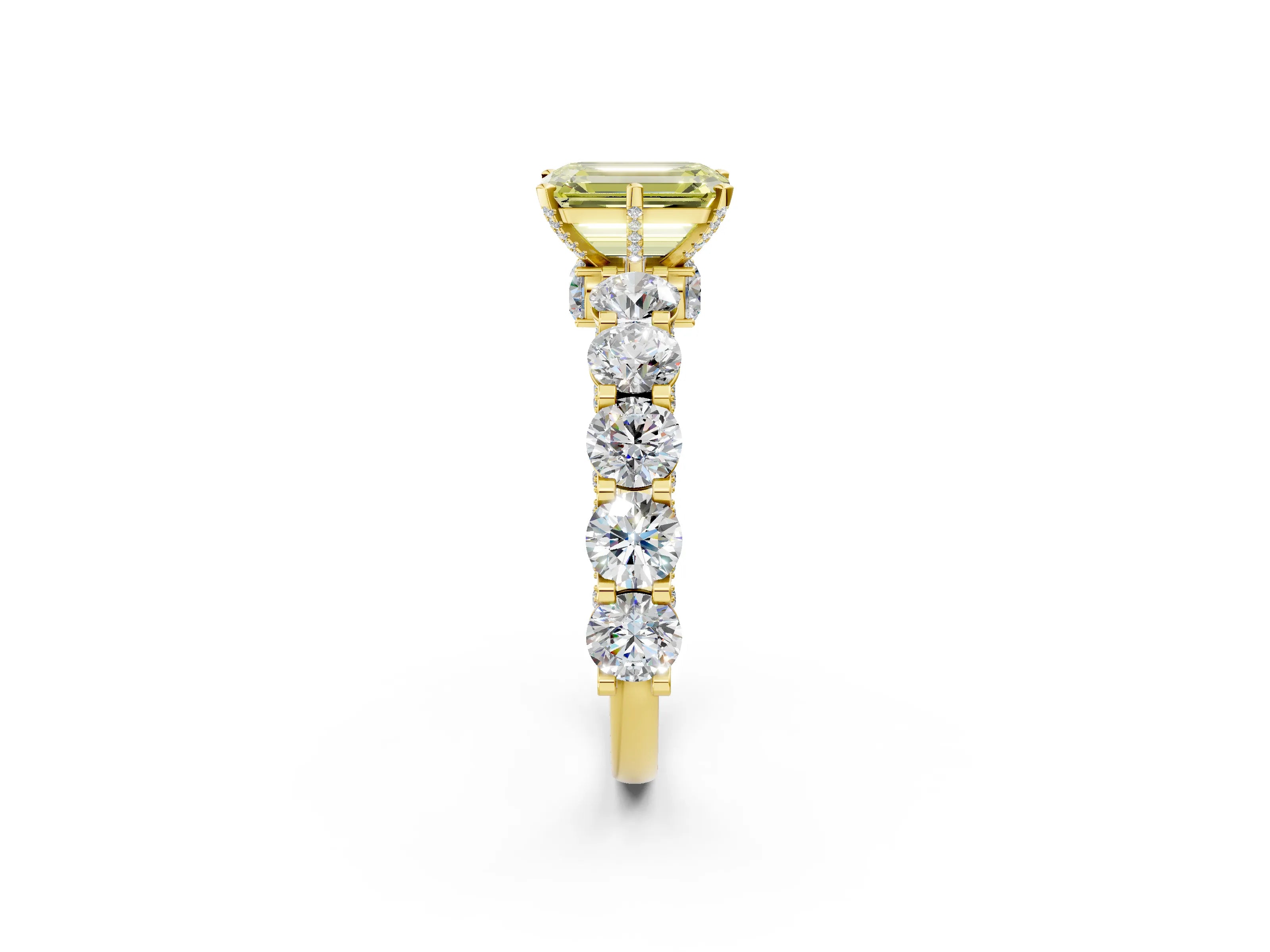 Yellow gold Round Diamond Side Stone Engagement Ring with Six-Prong Setting_2