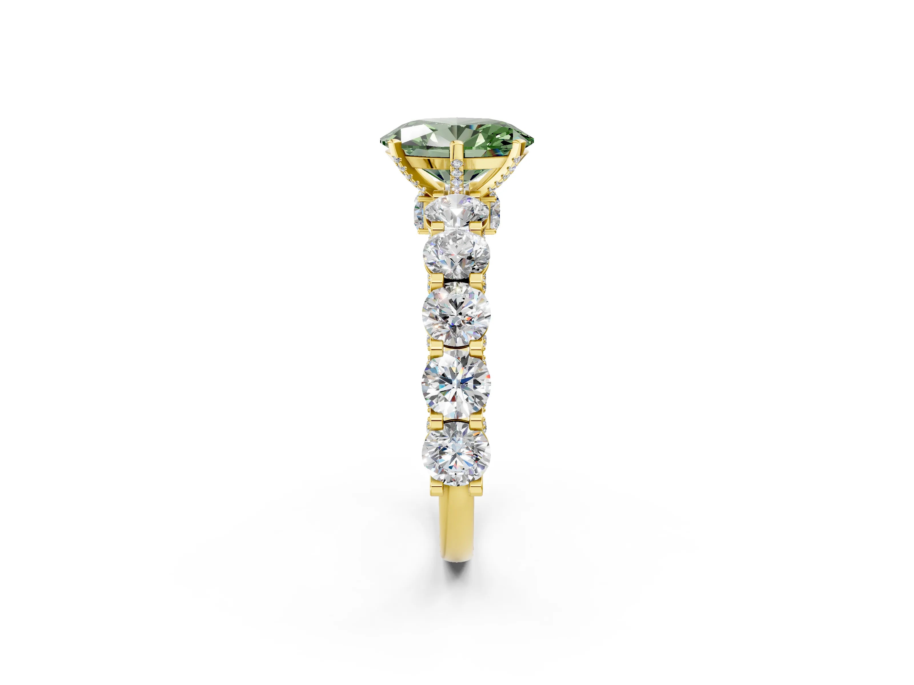 Yellow gold Round Diamond Side Stone Engagement Ring with Six-Prong Setting_2