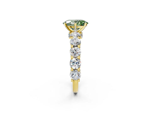 Yellow gold Round Diamond Side Stone Engagement Ring with Six-Prong Setting_2
