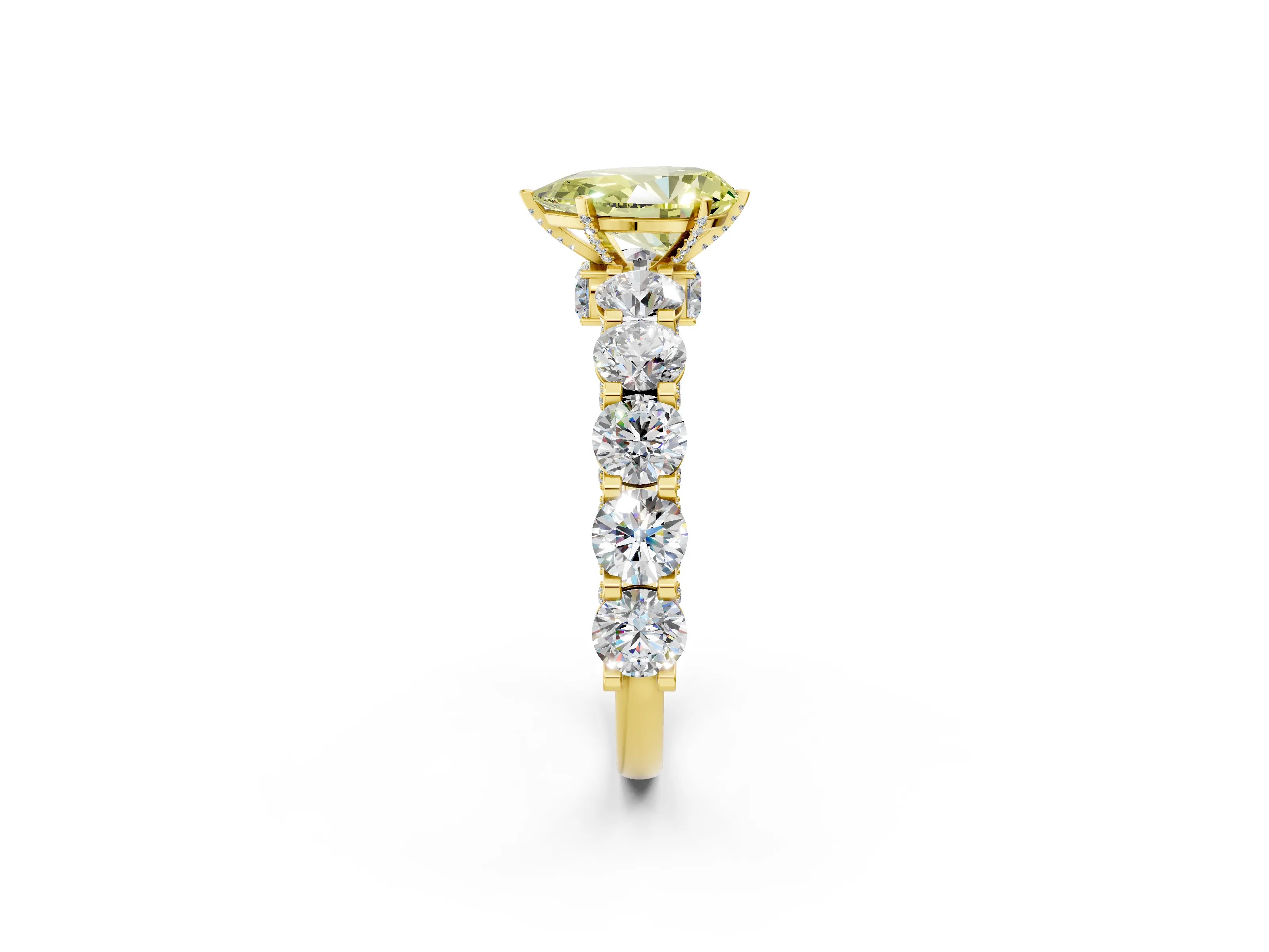 Yellow gold Round Diamond Side Stone Engagement Ring with Six-Prong Setting_2