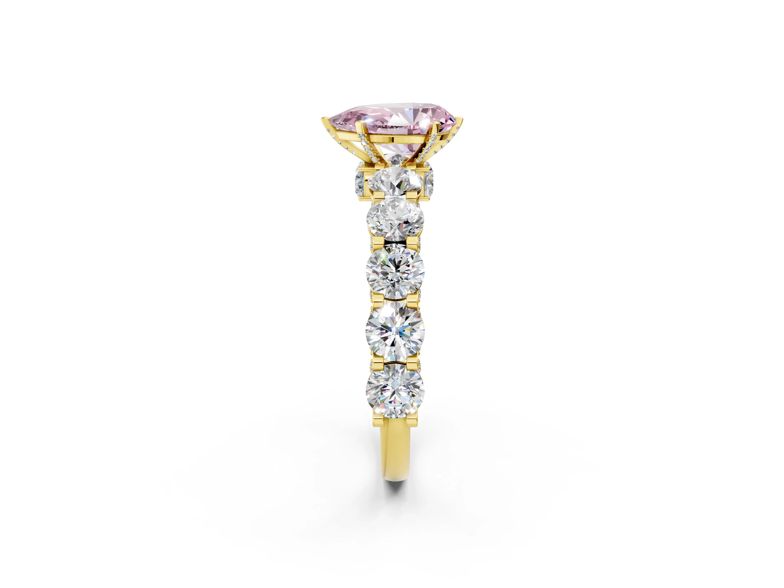 Yellow gold Round Diamond Side Stone Engagement Ring with Six-Prong Setting_2