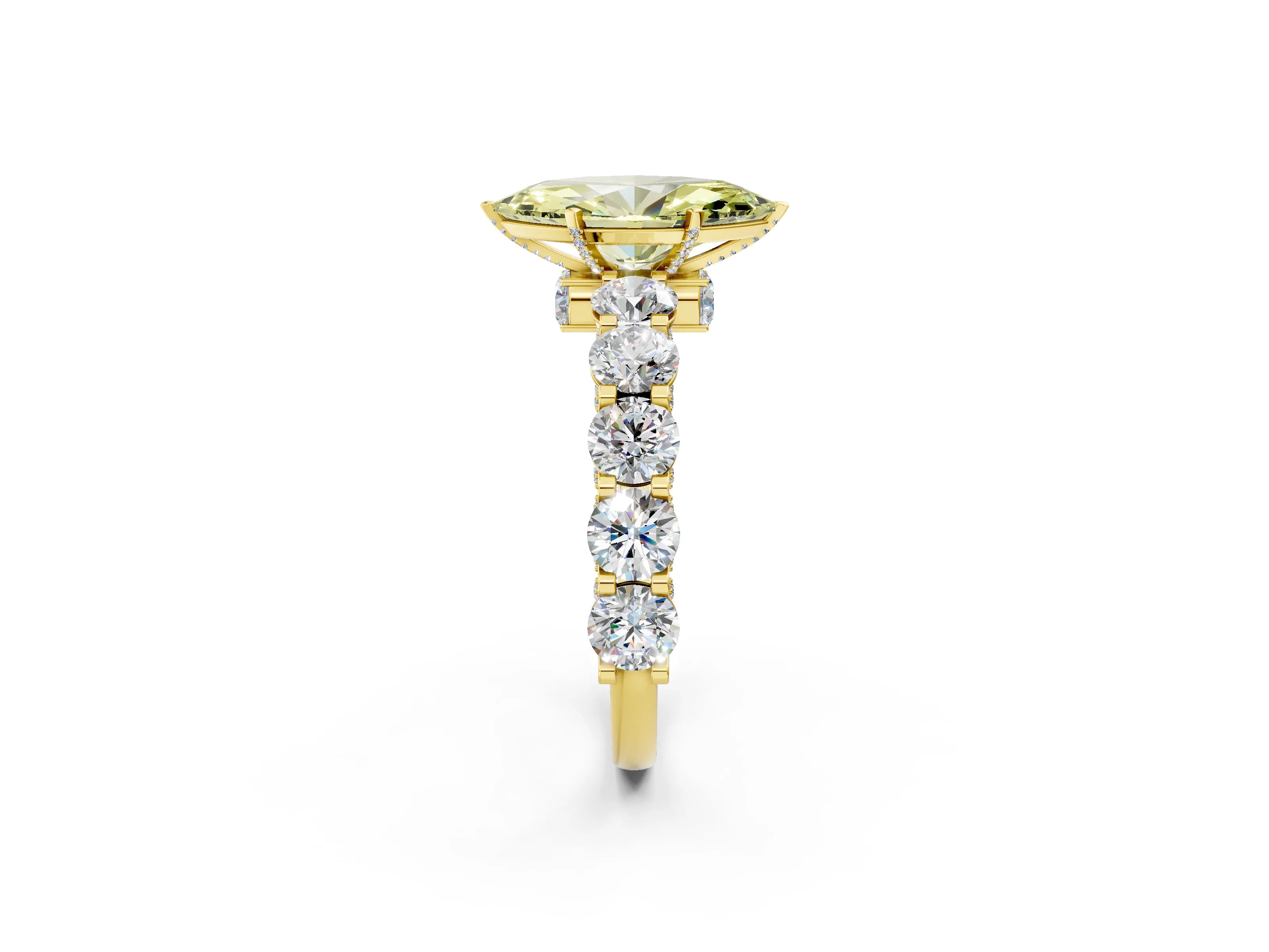 Yellow gold Round Diamond Side Stone Engagement Ring with Six-Prong Setting_2
