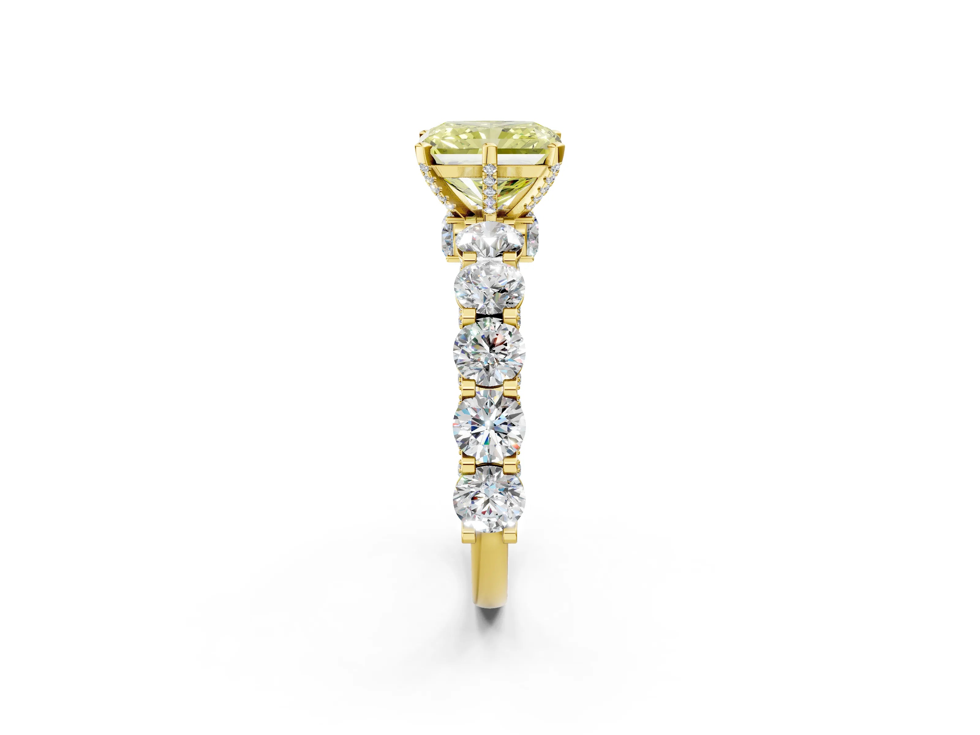 Yellow gold Round Diamond Side Stone Engagement Ring with Six-Prong Setting_2