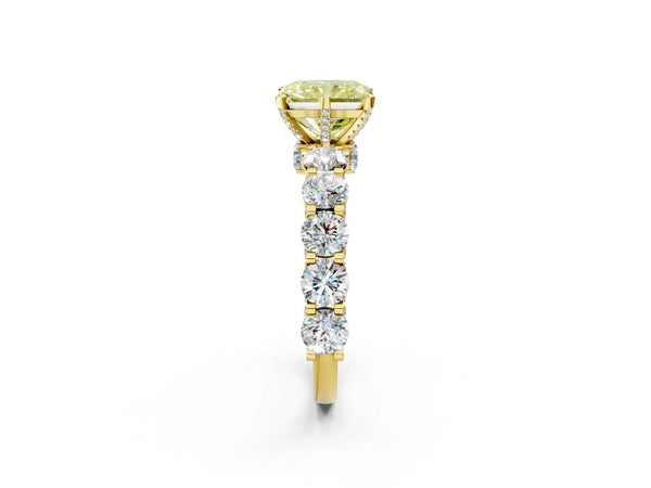 Yellow gold Round Diamond Side Stone Engagement Ring with Six-Prong Setting