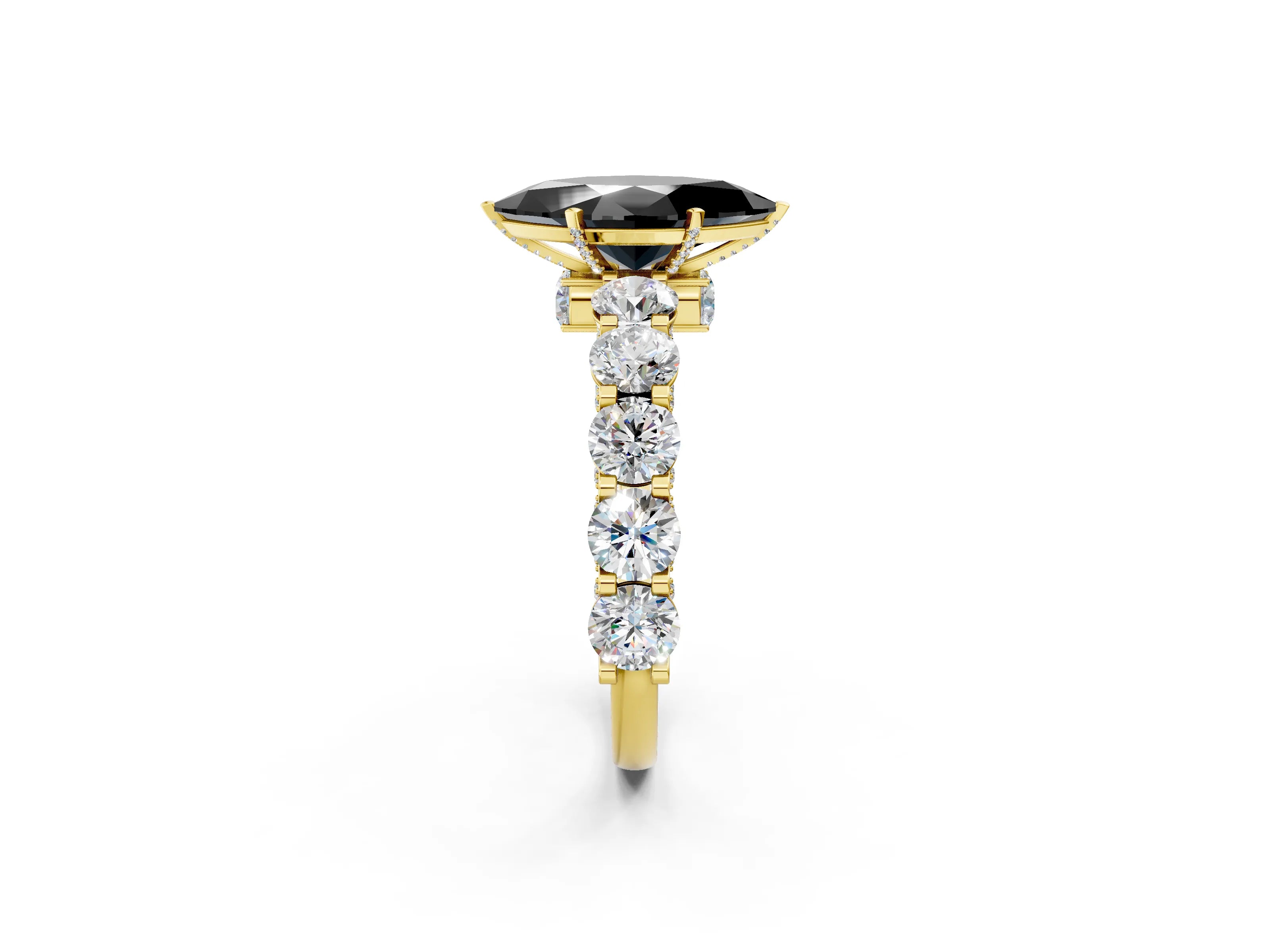 Yellow gold Round Diamond Side Stone Engagement Ring with Six-Prong Setting_2