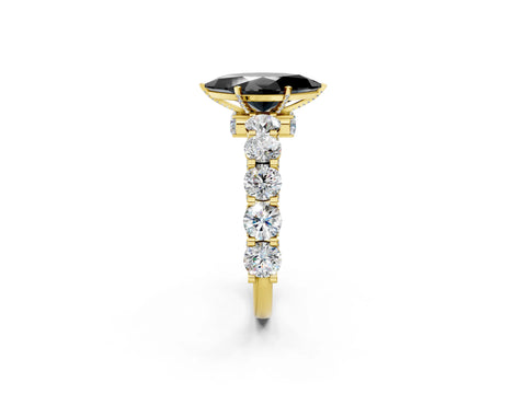 Yellow gold Round Diamond Side Stone Engagement Ring with Six-Prong Setting_2