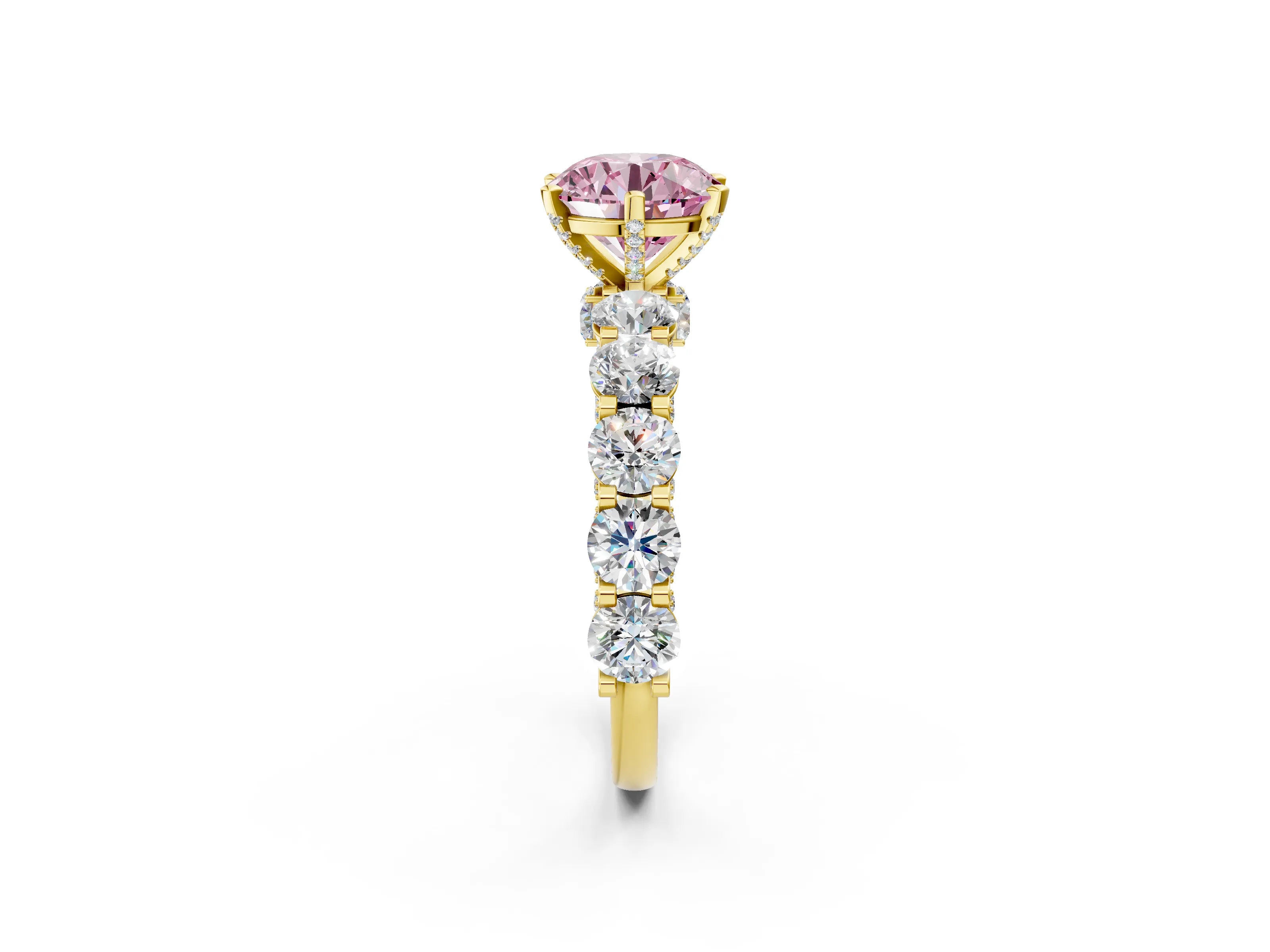 Yellow gold Round Diamond Side Stone Engagement Ring with Six-Prong Setting_2