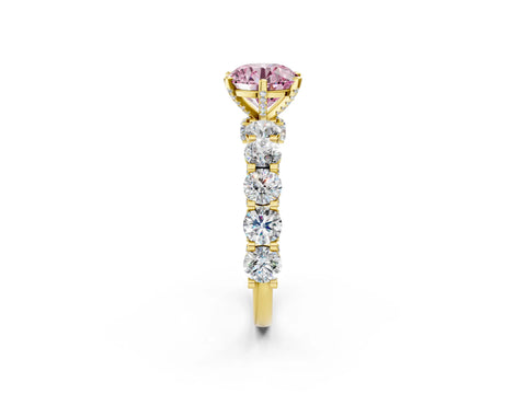 Yellow gold Round Diamond Side Stone Engagement Ring with Six-Prong Setting_2