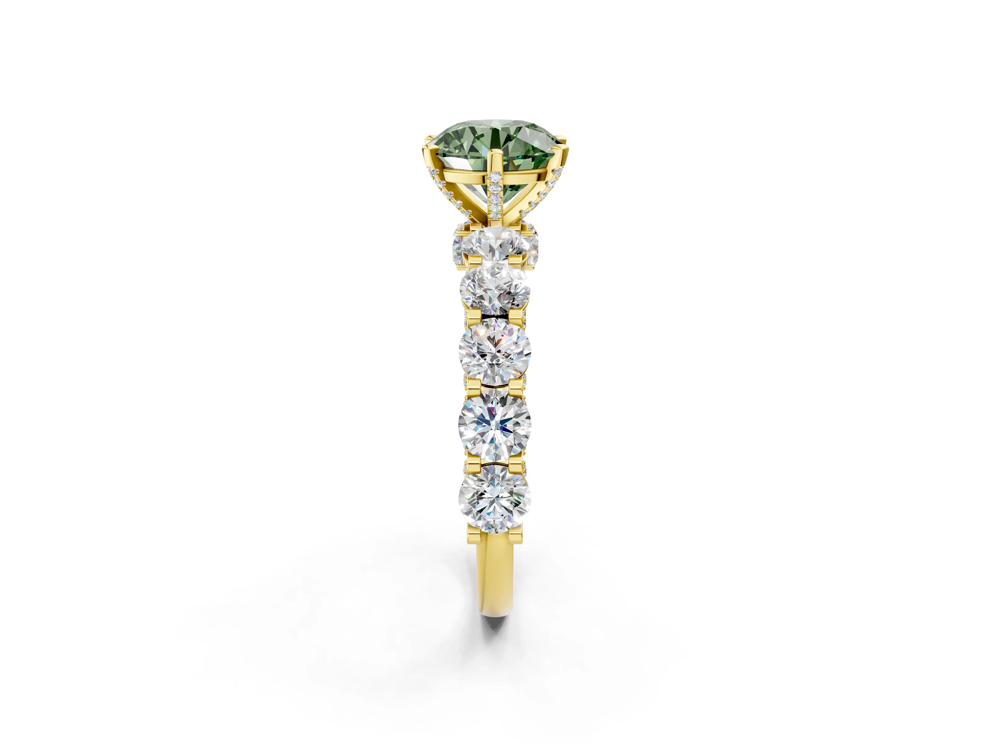 Yellow gold Round Diamond Side Stone Engagement Ring with Six-Prong Setting_2