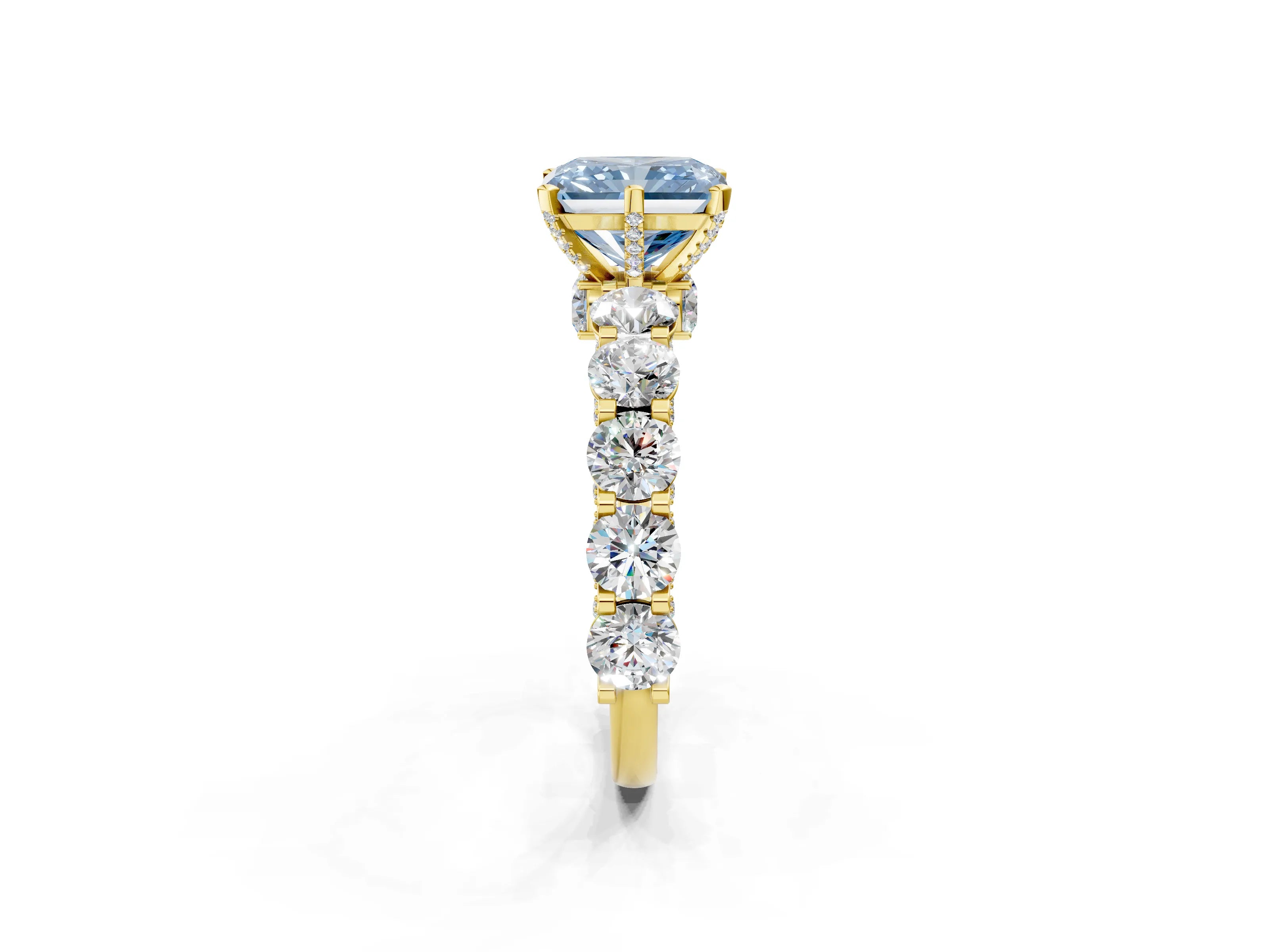 Yellow gold Round Diamond Side Stone Engagement Ring with Six-Prong Setting_2