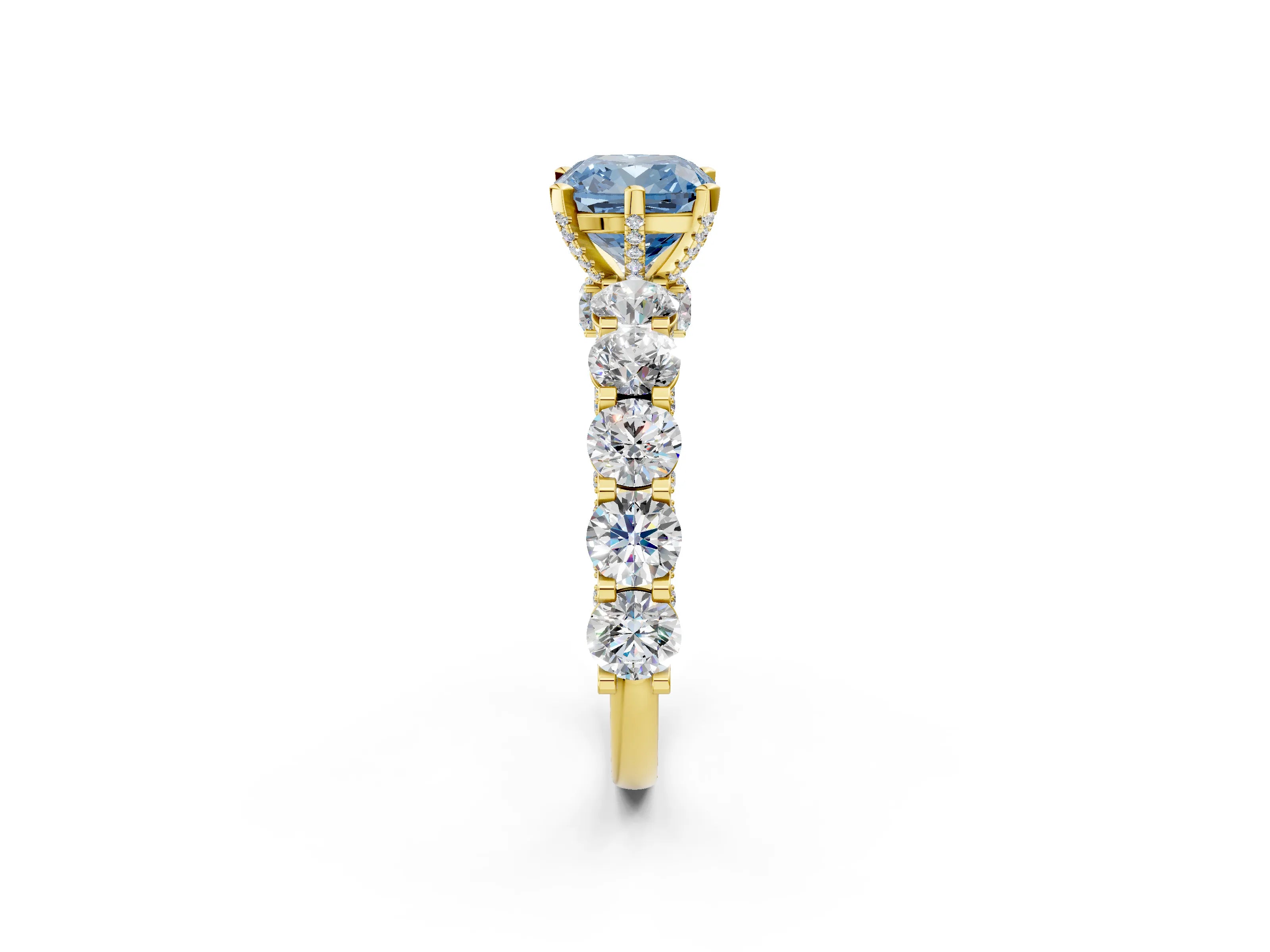 Yellow gold Round Diamond Side Stone Engagement Ring with Six-Prong Setting_2
