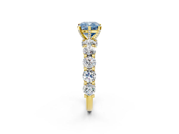 Yellow gold Round Diamond Side Stone Engagement Ring with Six-Prong Setting