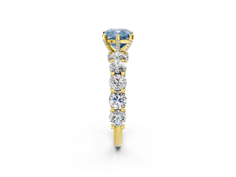 Yellow gold Round Diamond Side Stone Engagement Ring with Six-Prong Setting_2