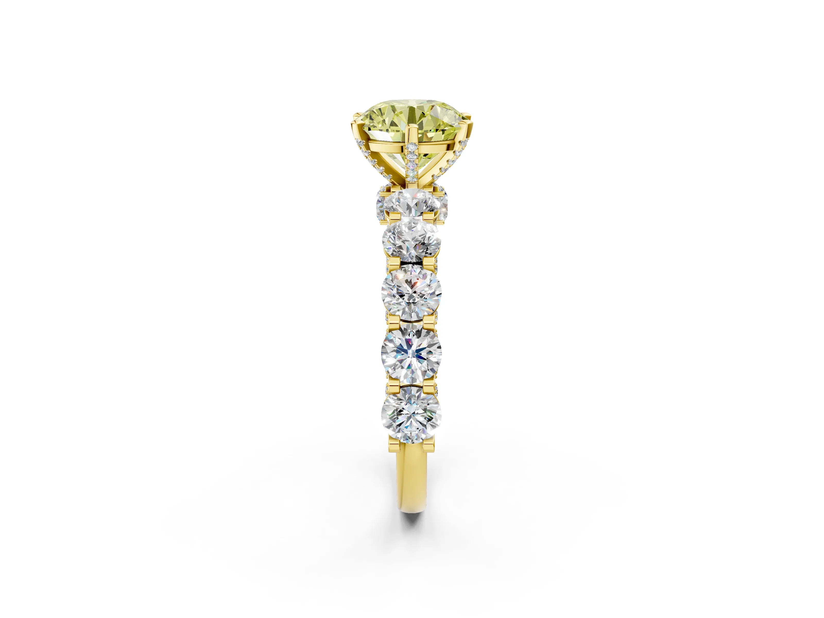 Yellow gold Round Diamond Side Stone Engagement Ring with Six-Prong Setting_2