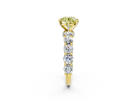 Yellow gold Round Diamond Side Stone Engagement Ring with Six-Prong Setting_2