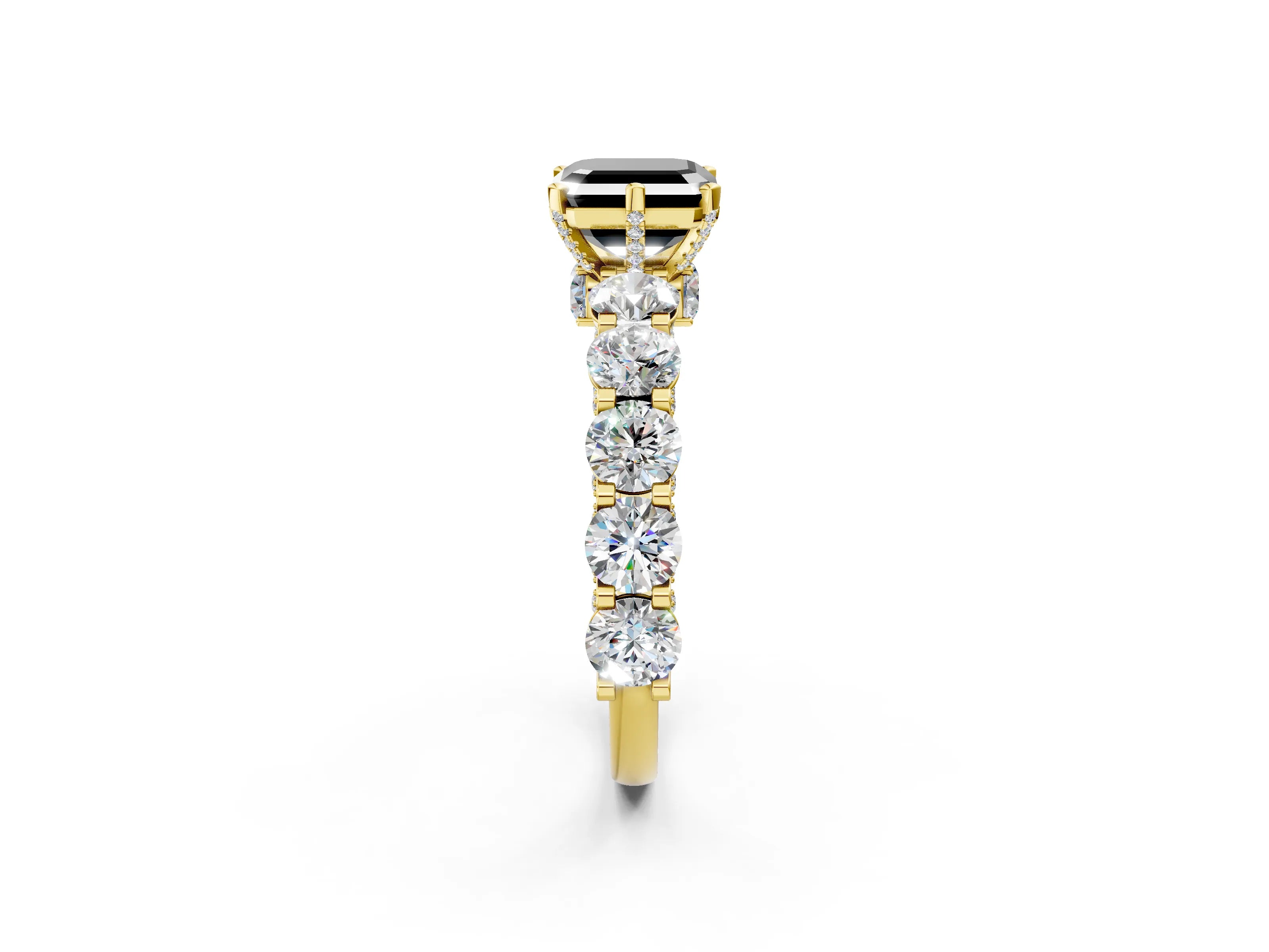 Yellow gold Round Diamond Side Stone Engagement Ring with Six-Prong Setting_2