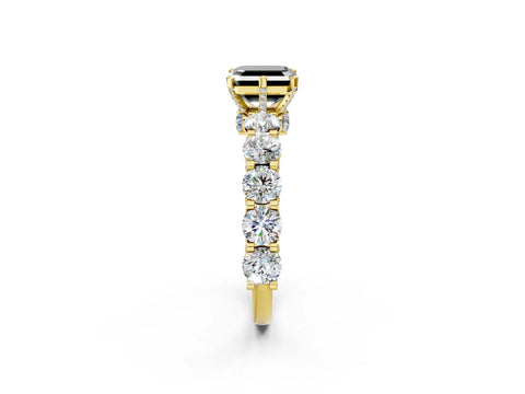 Yellow gold Round Diamond Side Stone Engagement Ring with Six-Prong Setting_2