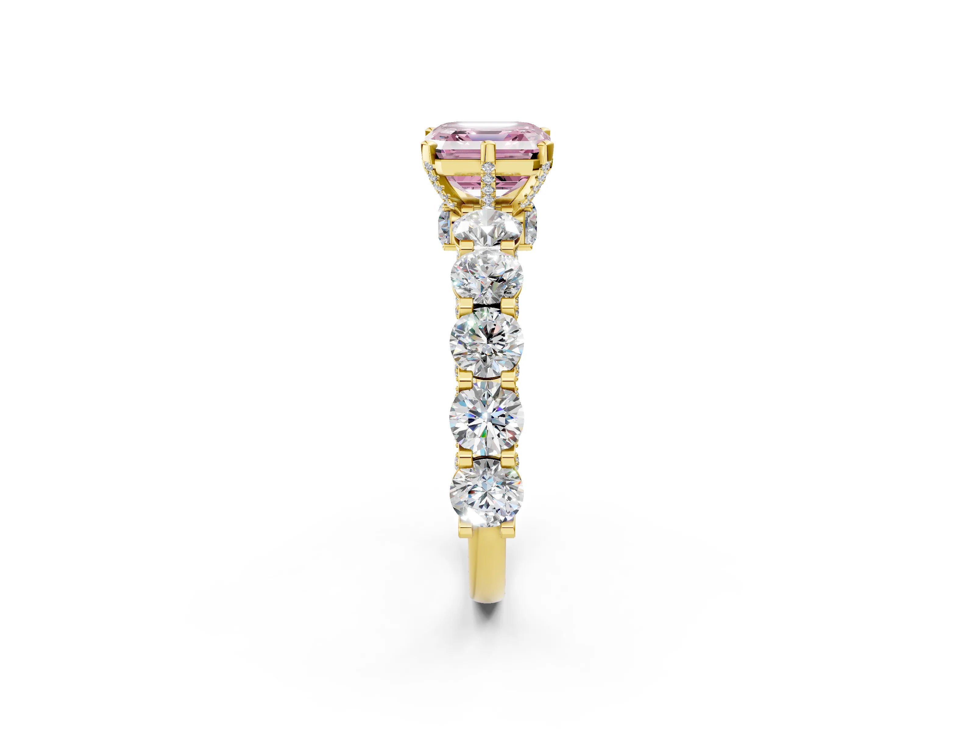 Yellow gold Round Diamond Side Stone Engagement Ring with Six-Prong Setting_2