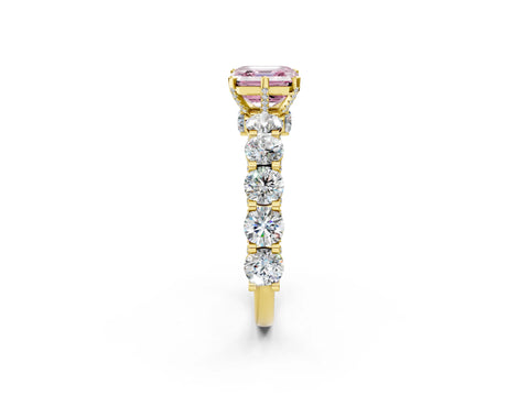 Yellow gold Round Diamond Side Stone Engagement Ring with Six-Prong Setting_2
