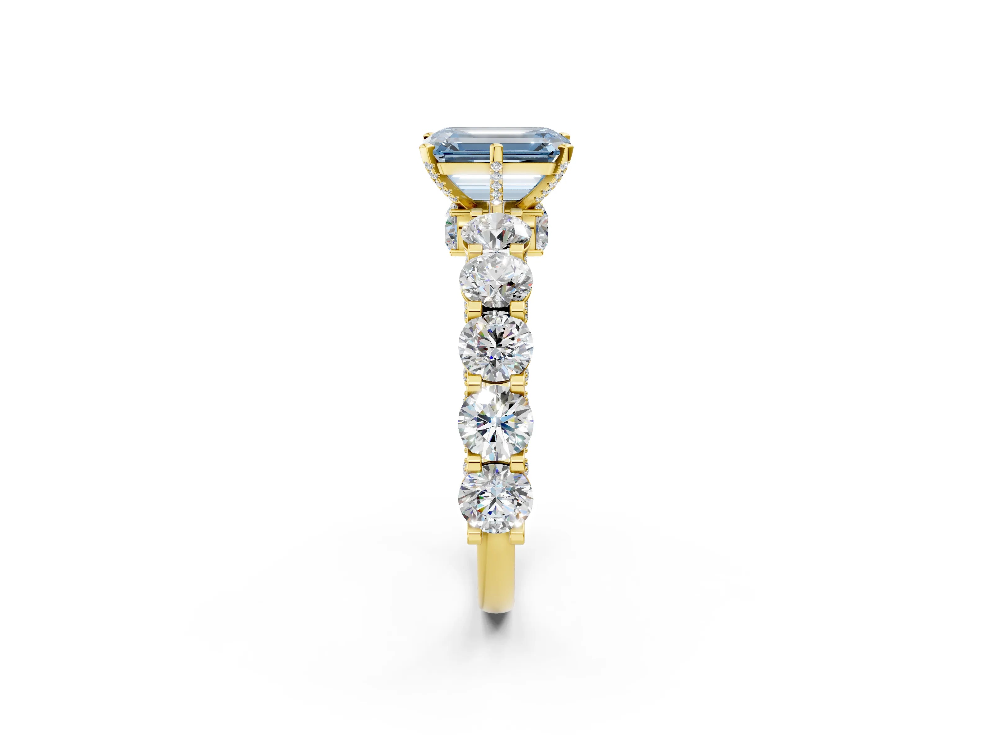 Yellow gold Round Diamond Side Stone Engagement Ring with Six-Prong Setting_2