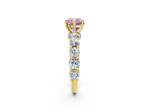 Yellow gold Round Diamond Side Stone Engagement Ring with Six-Prong Setting_2