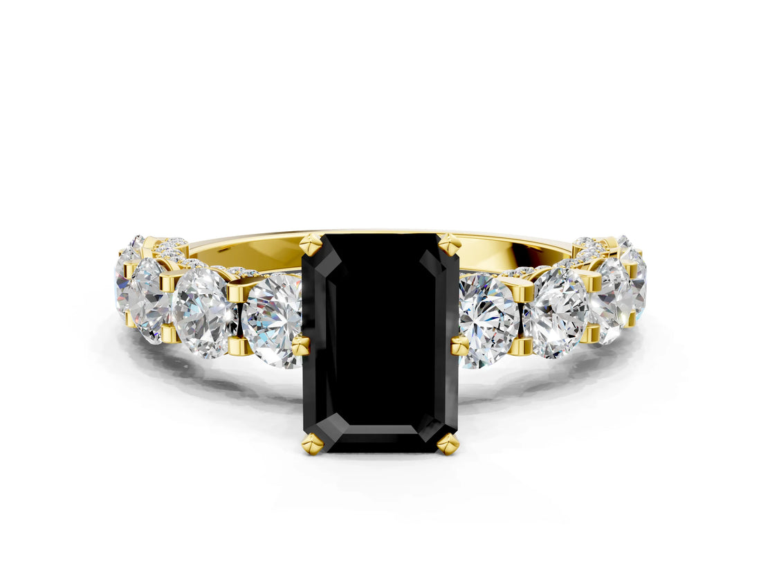 Yellow gold Round Diamond Side Stone Engagement Ring with Six-Prong Setting