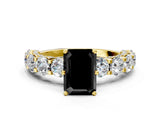 Yellow gold Round Diamond Side Stone Engagement Ring with Six-Prong Setting