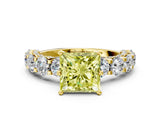 Yellow gold Round Diamond Side Stone Engagement Ring with Six-Prong Setting