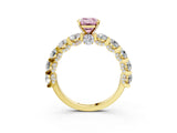 Yellow gold Round Diamond Side Stone Engagement Ring with Six-Prong Setting_3