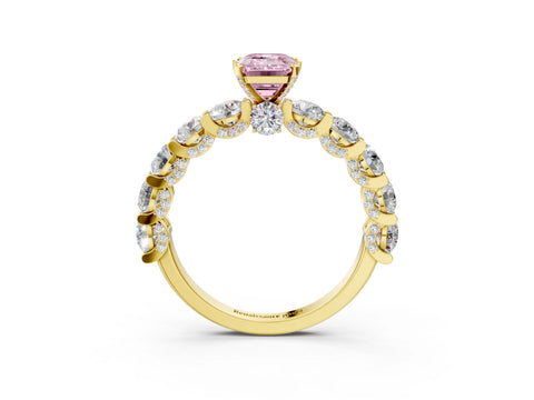 Yellow gold Round Diamond Side Stone Engagement Ring with Six-Prong Setting_3