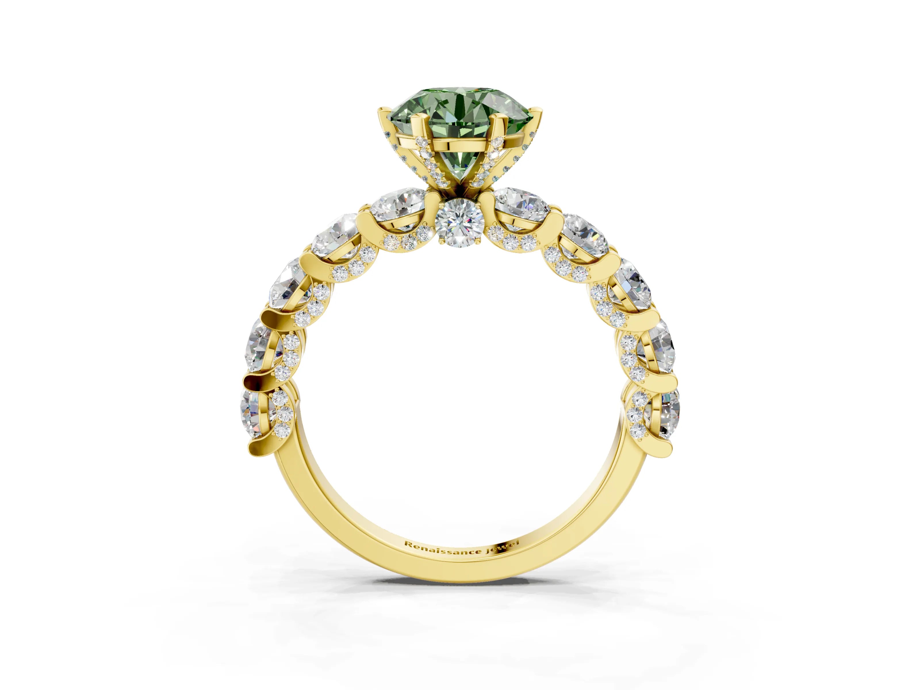 Yellow gold Round Diamond Side Stone Engagement Ring with Six-Prong Setting_3