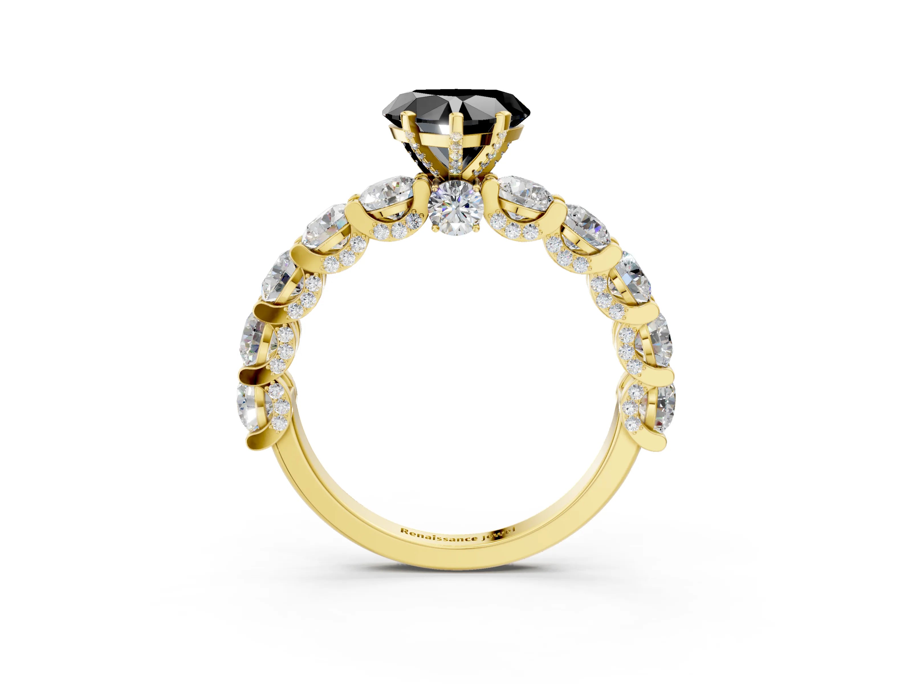 Yellow gold Round Diamond Side Stone Engagement Ring with Six-Prong Setting_3