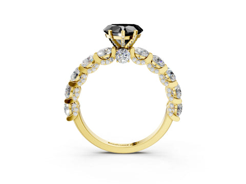 Yellow gold Round Diamond Side Stone Engagement Ring with Six-Prong Setting_3