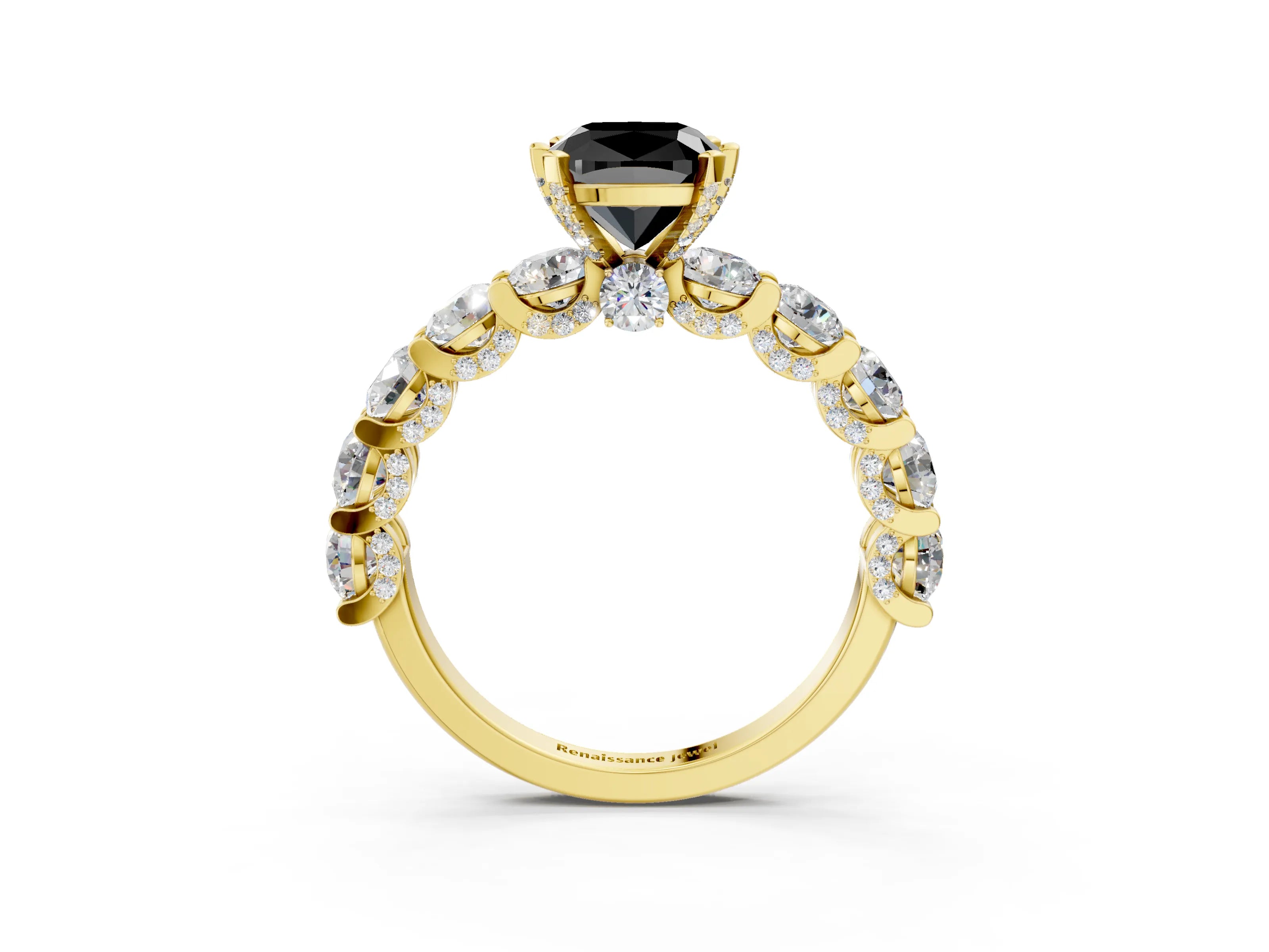 Yellow gold Round Diamond Side Stone Engagement Ring with Six-Prong Setting_3
