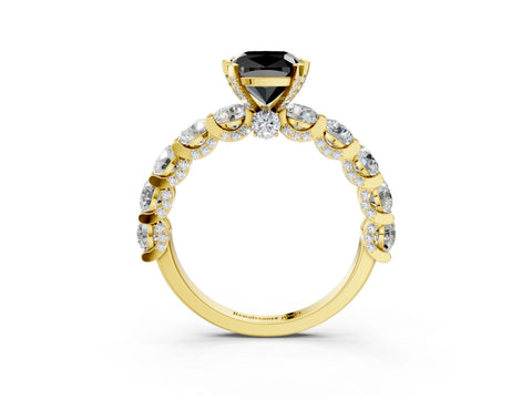 Yellow gold Round Diamond Side Stone Engagement Ring with Six-Prong Setting_3