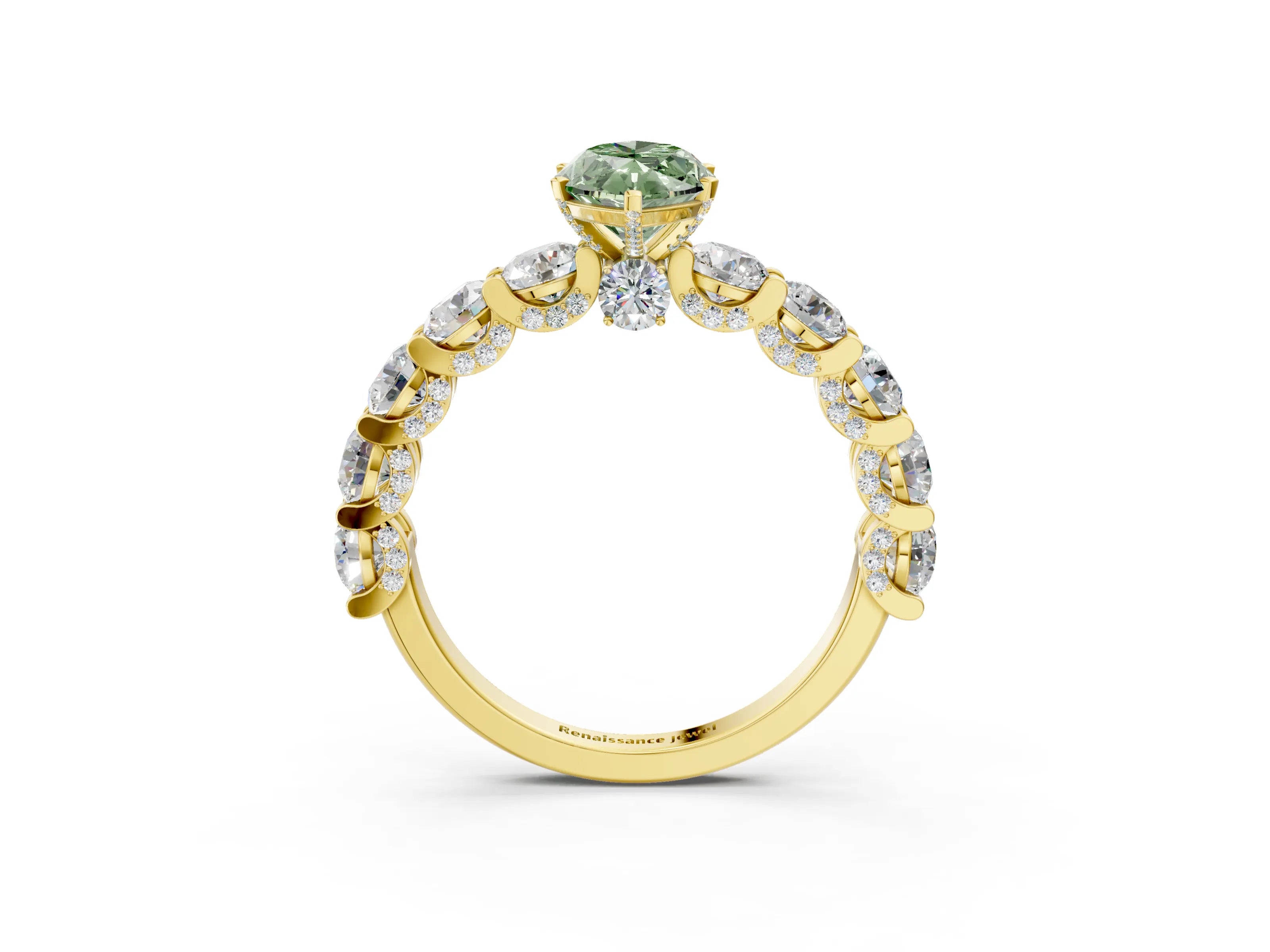 Yellow gold Round Diamond Side Stone Engagement Ring with Six-Prong Setting_3