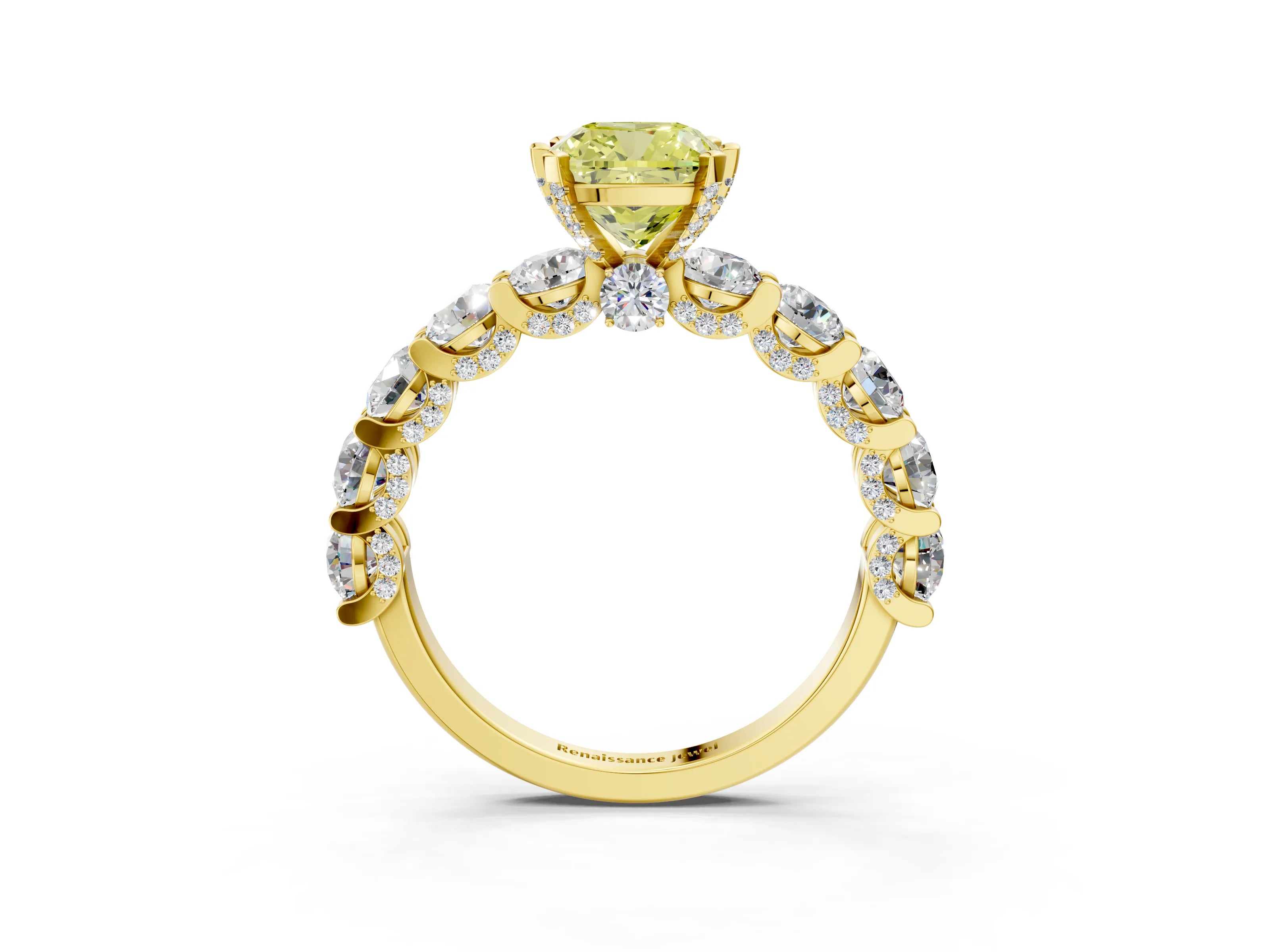 Yellow gold Round Diamond Side Stone Engagement Ring with Six-Prong Setting_3