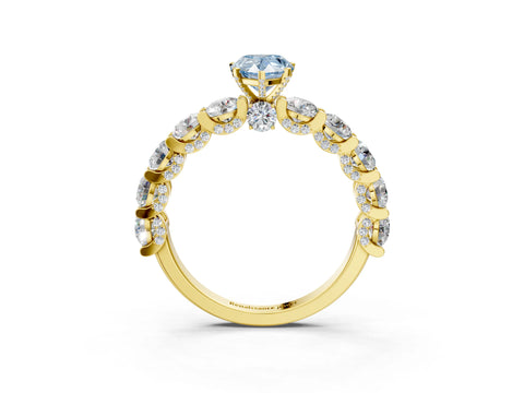 Yellow gold Round Diamond Side Stone Engagement Ring with Six-Prong Setting_3