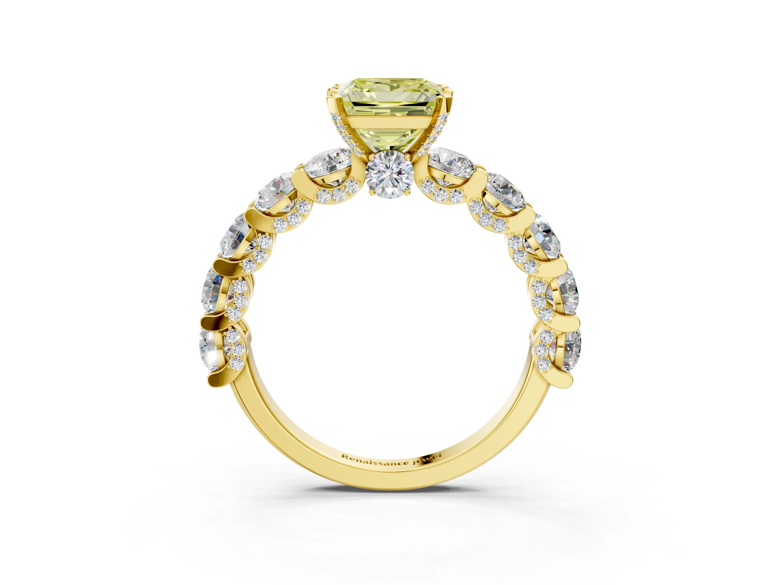 Yellow gold Round Diamond Side Stone Engagement Ring with Six-Prong Setting_3