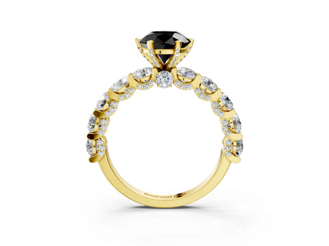 Yellow gold Round Diamond Side Stone Engagement Ring with Six-Prong Setting_3