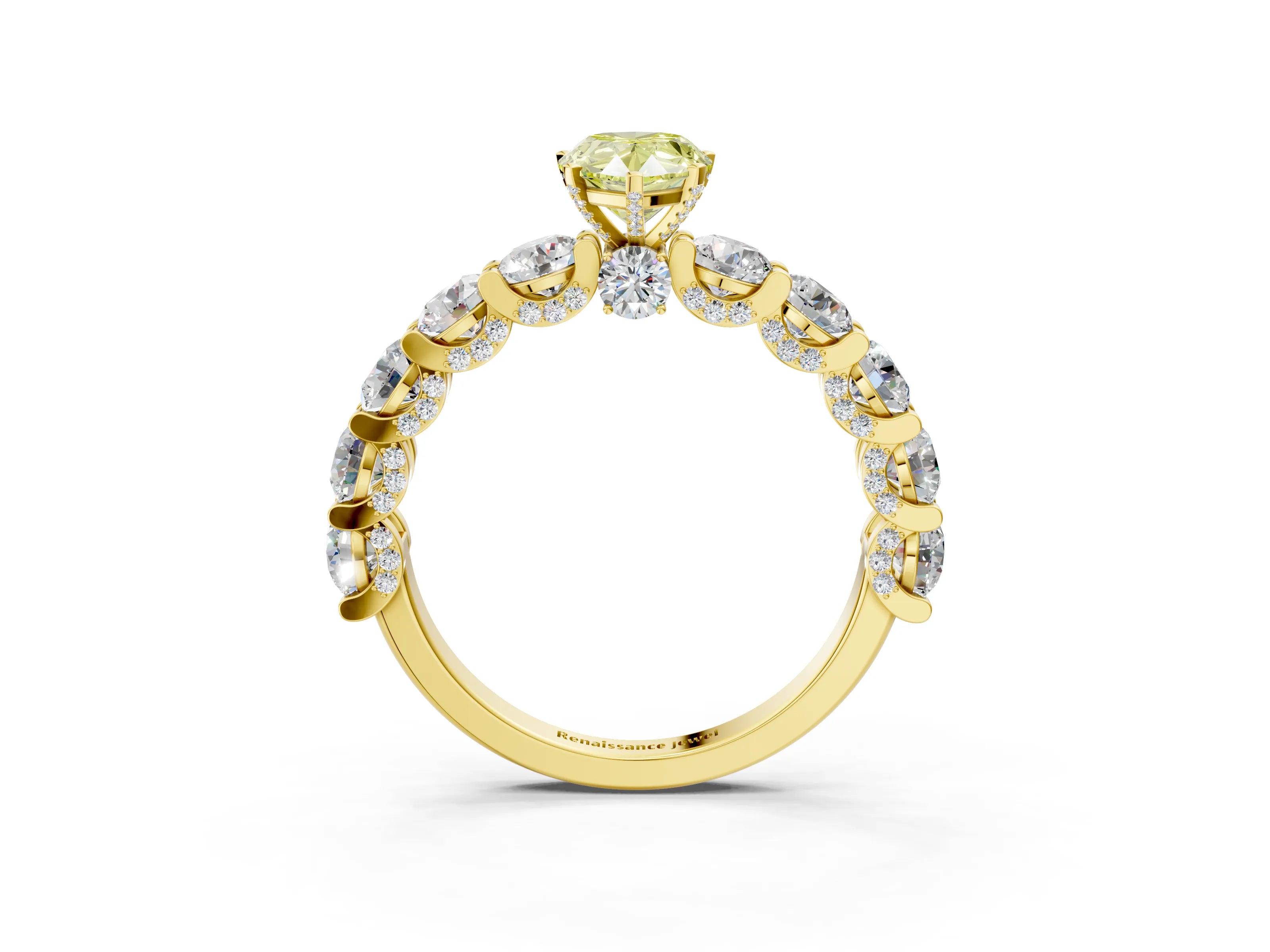 Yellow gold Round Diamond Side Stone Engagement Ring with Six-Prong Setting_3