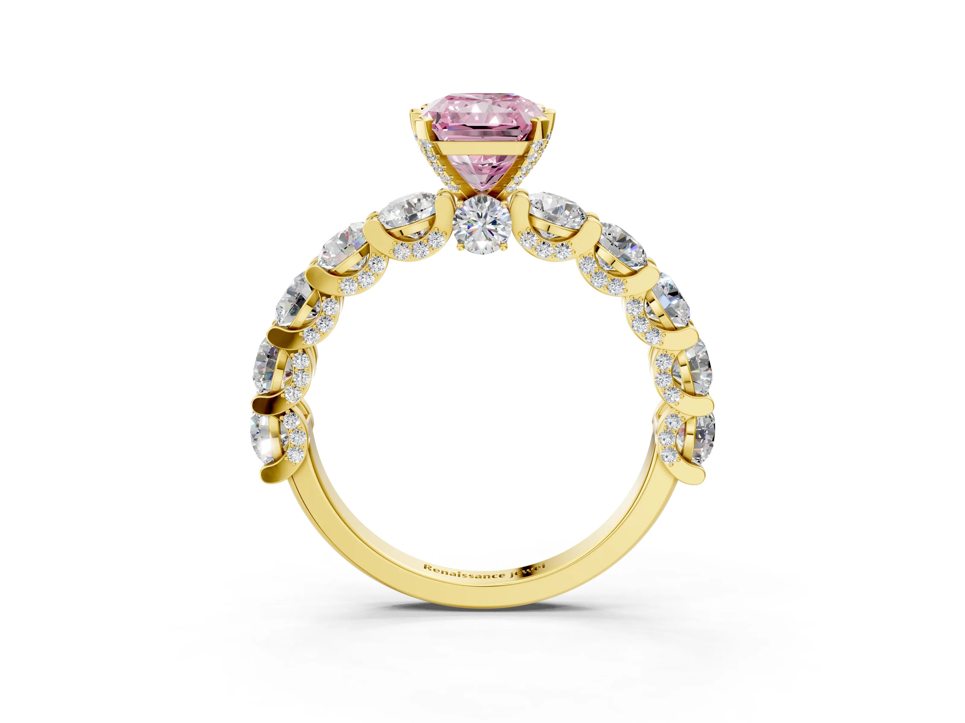 Yellow gold Round Diamond Side Stone Engagement Ring with Six-Prong Setting_3