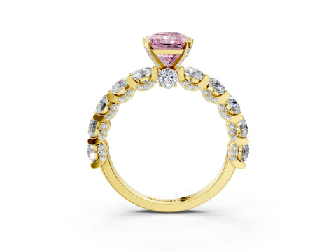 Yellow gold Round Diamond Side Stone Engagement Ring with Six-Prong Setting_3
