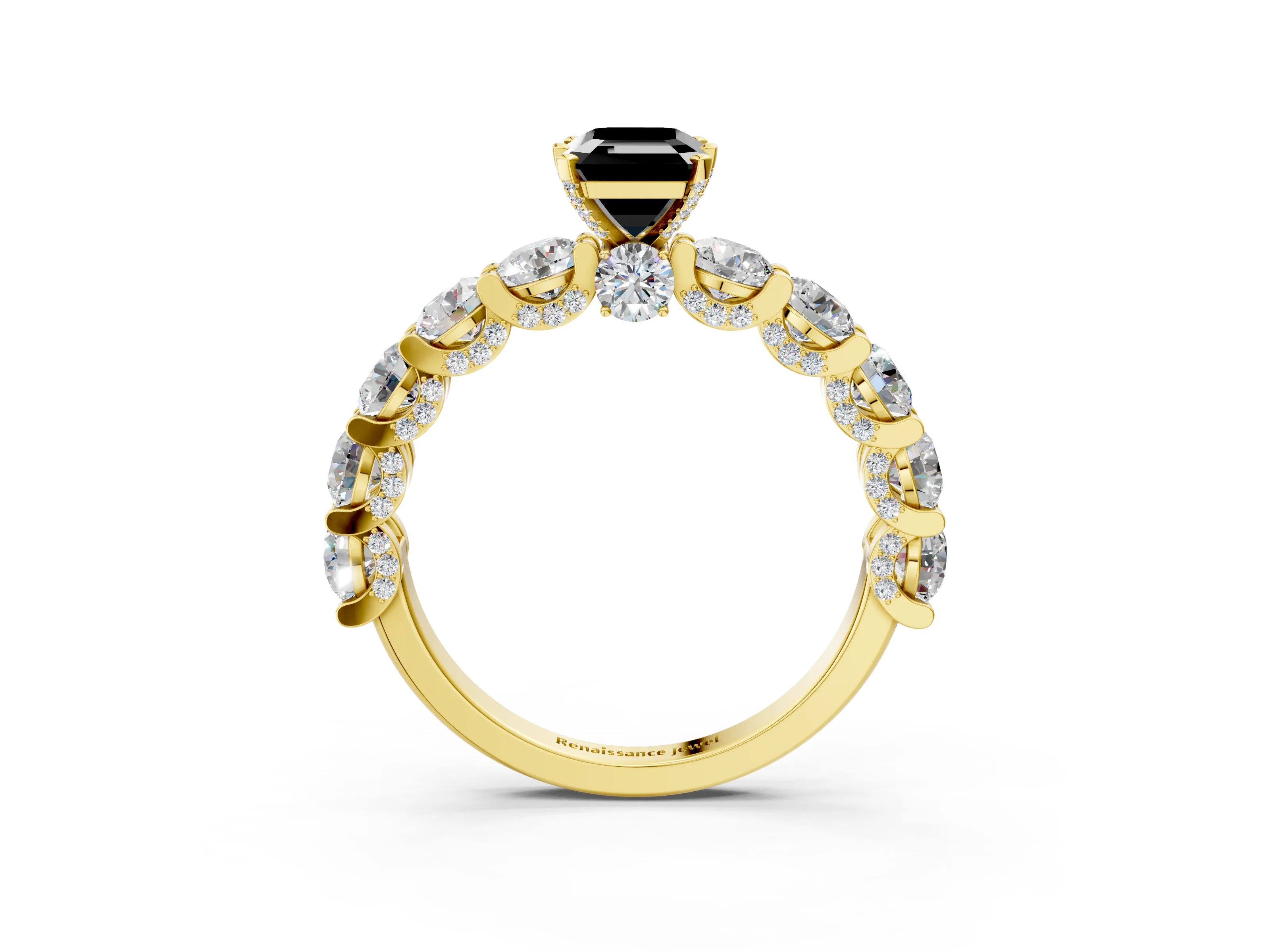 Yellow gold Round Diamond Side Stone Engagement Ring with Six-Prong Setting_3