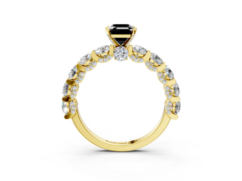 Yellow gold Round Diamond Side Stone Engagement Ring with Six-Prong Setting_3