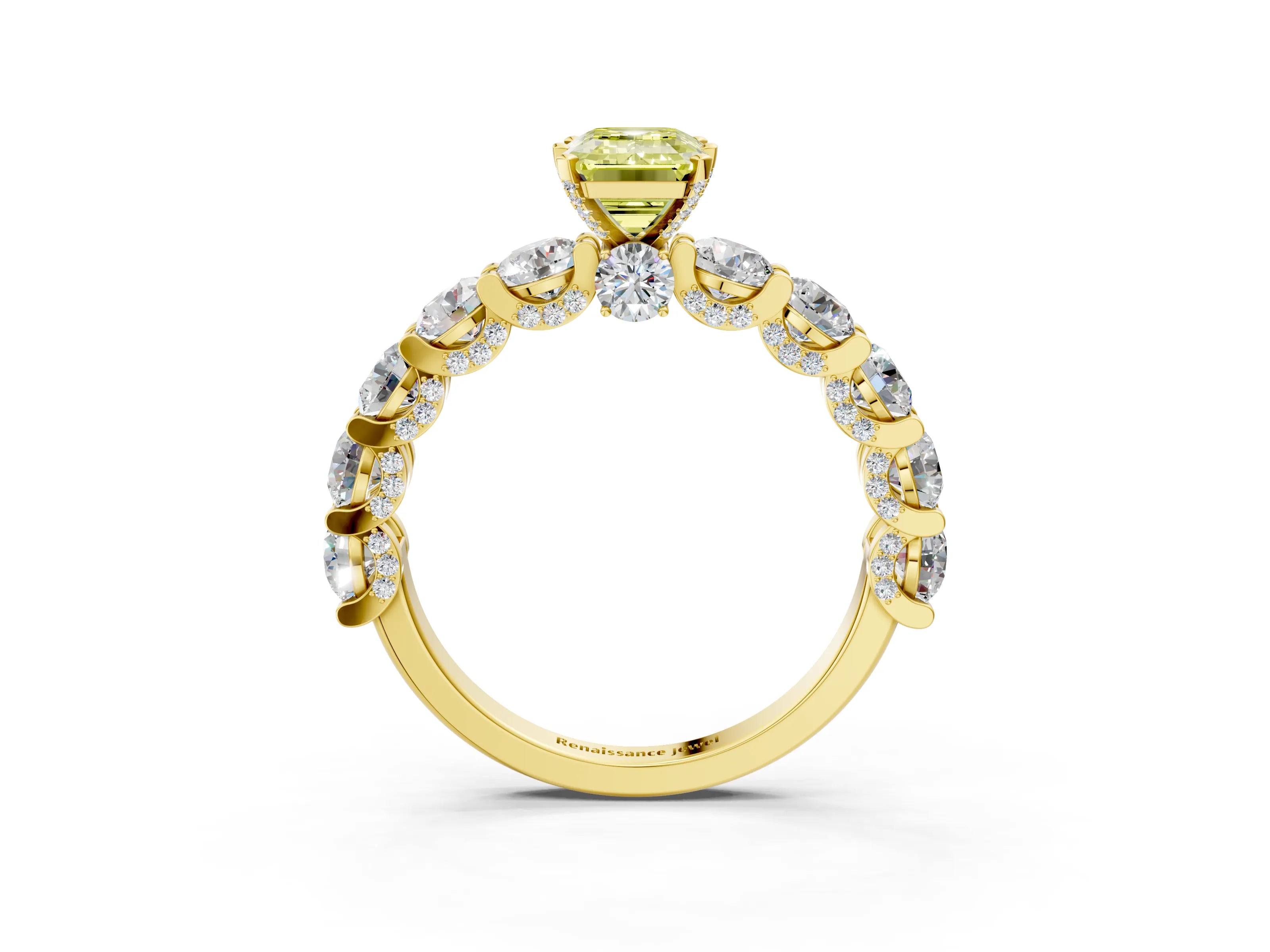 Yellow gold Round Diamond Side Stone Engagement Ring with Six-Prong Setting_3