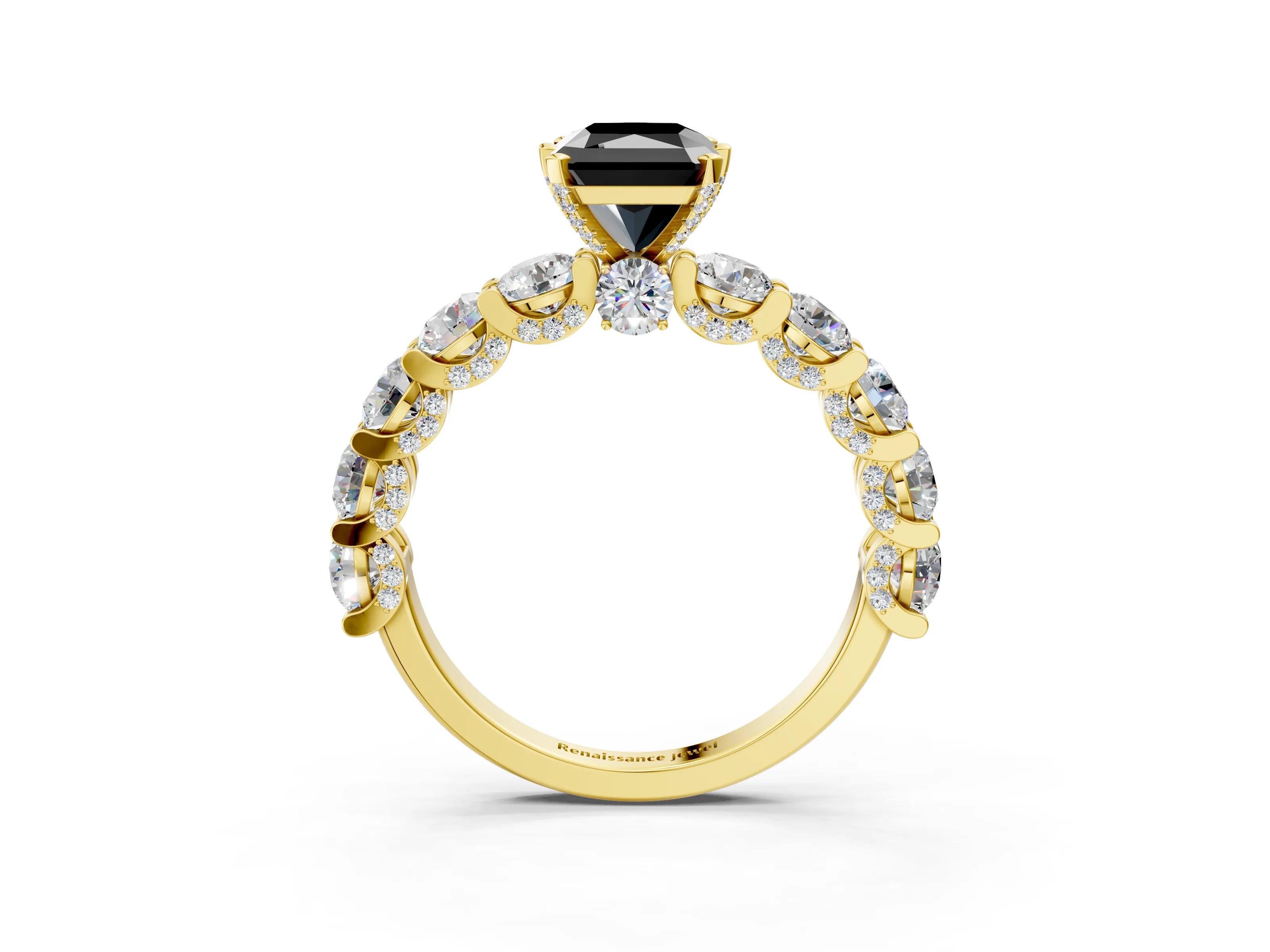 Yellow gold Round Diamond Side Stone Engagement Ring with Six-Prong Setting_3